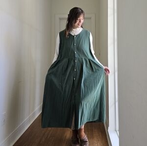 Emerald Pinafore Dress with Pockets